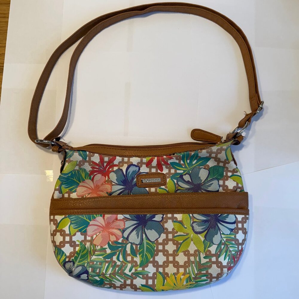 Rosetti Floral Shoulder Handbag Purse Hibiscus Colorful Pockets Tropical GUC